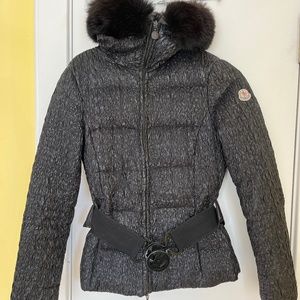 Moncler Black Fur Down Puffer Jacket Size 6